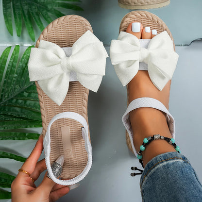 Women Slippers 2024 New Summer Lightweight Sandals Fashion Beach Casual Slippers Outdoor Bow Tie Flat Shoes Home Slides Women