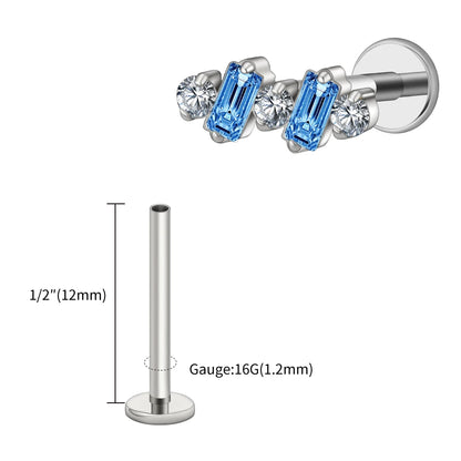 Right Grand ASTM F136 Titanium 16G Baguette CZ Climber Stud Earring Cluster Cartilage Helix Labret Stud Piercing Body Jewelry