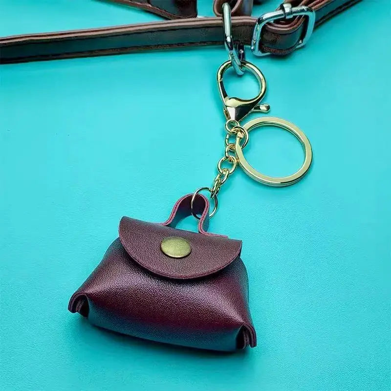 LATS Retro Cute Small Leather Bag Long Necklace for Women Fashion Sweater Chain Neck Hanging Jewelry Versatile Accessory Gift