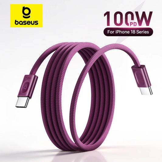 Baseus 100W Cable USB Type C for iPhone 18 17 16  Pro Max Plus Charger Cable Type-C for Macbook Pro ipad PD Cable Fast Charging