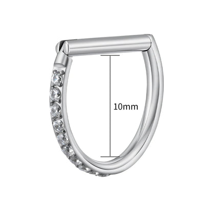Right Grand ASTM F136 Titanium D Shape Septum Ring with CZ 16G Hinged Segment Clicker Hoop Conch Helix Piercing Body Jewelry