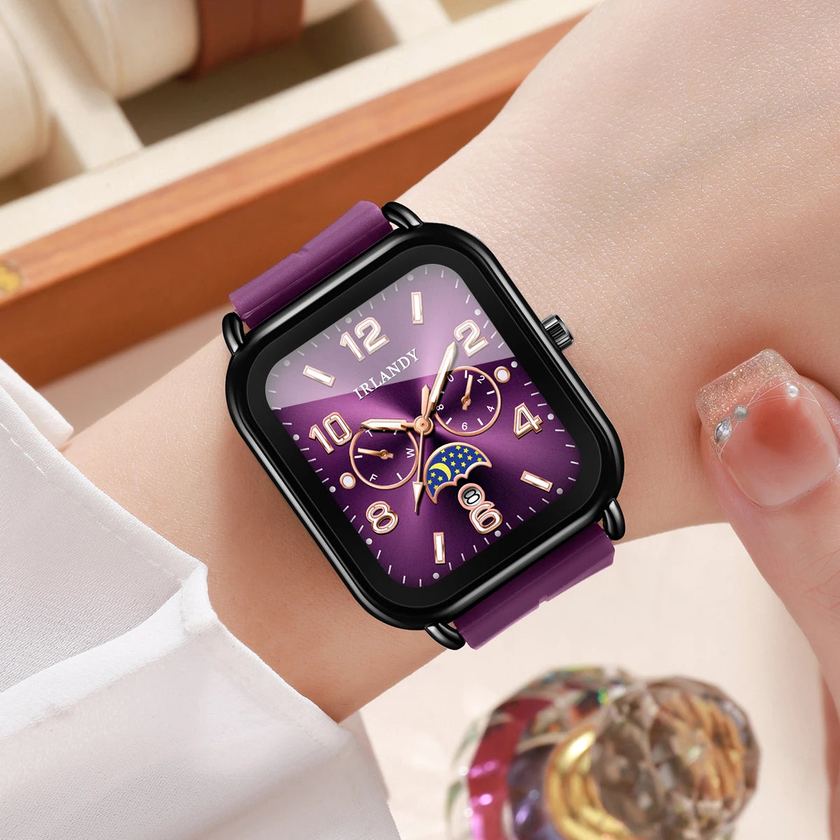 Fashion Square Women Quartz Watch Purple Silicone Strap Ladies Dress Calendar Wristwatches Clock Relogio Feminino（Without Box）