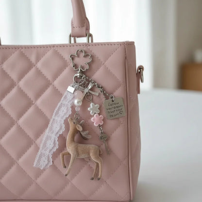 Cute Portable Deer Keychain 11.5cm Length Korean Style Phone Charms Handmade DIY Bead Case