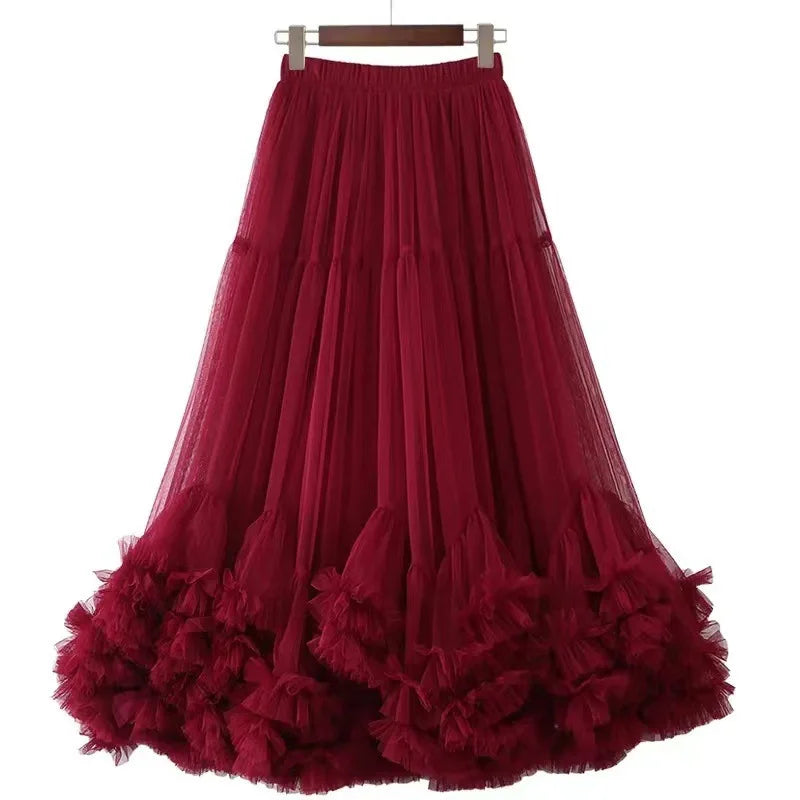 High Waist Slimming Flower Bud Lantern Skirt Midi Half Skirts Women's Korean Style Cloud Puffy Skirt New Summer