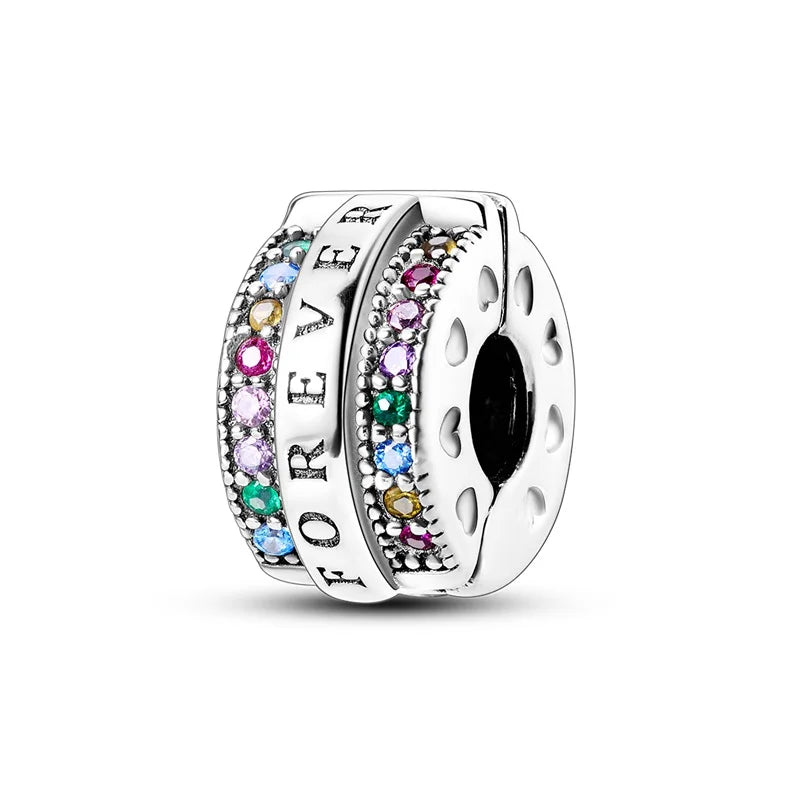 Original 925 Sterling Silver Clip Charm Inlaid Zircon Cat Butterfly Charm Silicone Spacer Beads For Women Bracelet DIY Jewelry