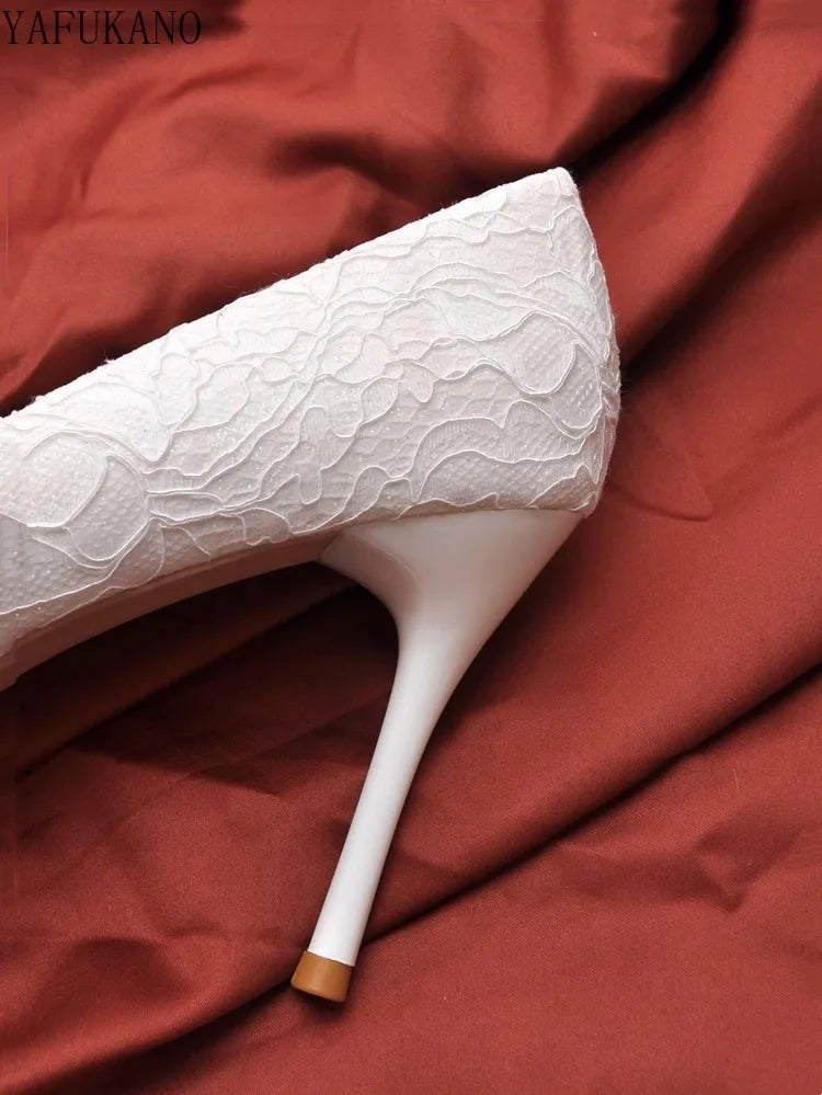 Elegant White Lace Wedding Dress High Heels Women's Stiletto Heels Bridesmaids Banquet Pumps Small Size Girl High Heels 31 32 33