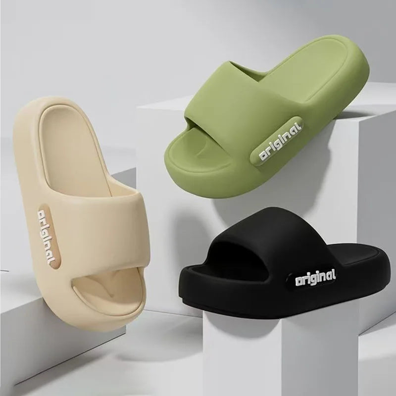 2025 Summer New Thick Platform Pillow Slippers Women Soft Sole Eva Cloud Slippers Woman Letter Print Non Slip Indoor House Shoes