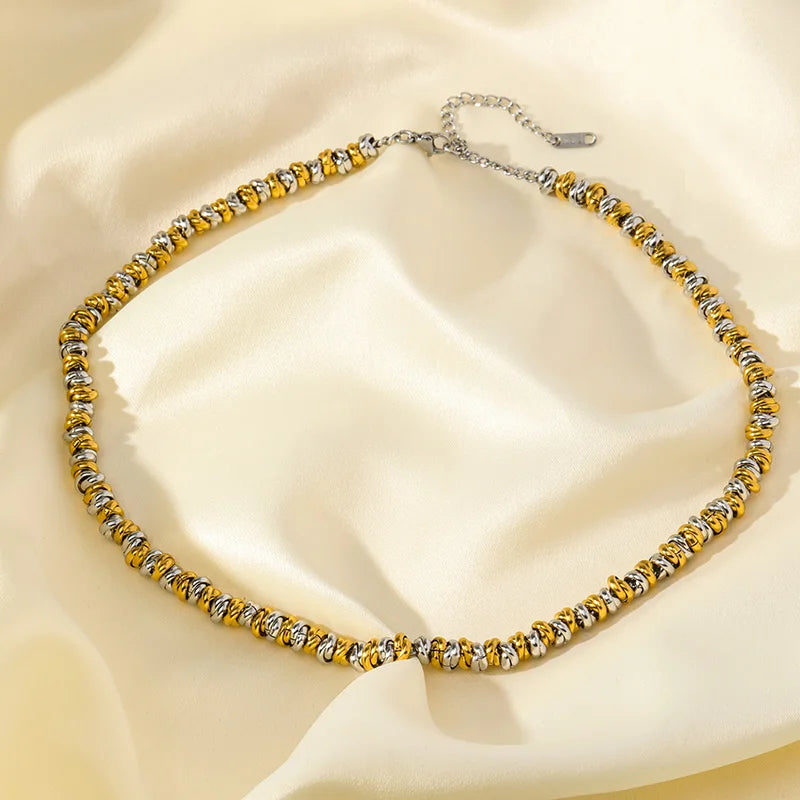 EILIECK 316L Stainless Steel Metal 2-Color Chain Necklace Bracelet Set For Women Fashion Punk Collar Waterproof Jewelry New Gift