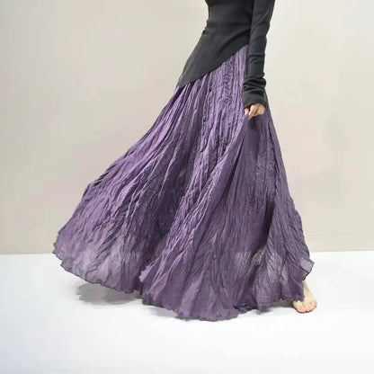 Pleated Long Skirts Women 2026 Spring Summer Fashion Loose Casual Elegant Maxi Skirt