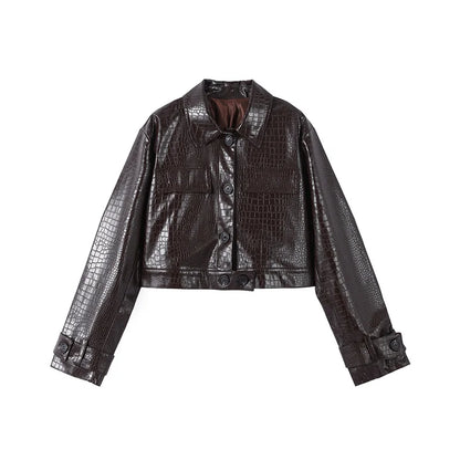 Casual Women's Pu Leather Jacket Slim Single Breasted O-neck Lady Solid Coats 2026 Autumn Fashion Female Street Outerwear