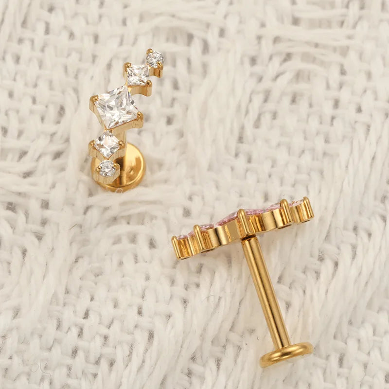 ASTM F136 Titanium Princess Arch Square CZ Helix Piercing Labret Tragus Conch Earrings Lobe Lip G23 TItanium Nose Body Jewelry