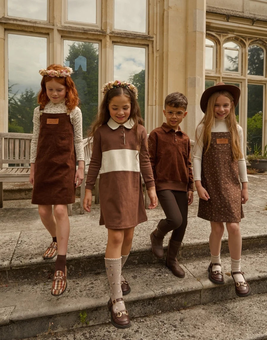 (Ship out in 1 day)AS AW26 Saddle collection Brown Corduroy + Rugby sweatshirt Print corduroy family matching girls boys clothes