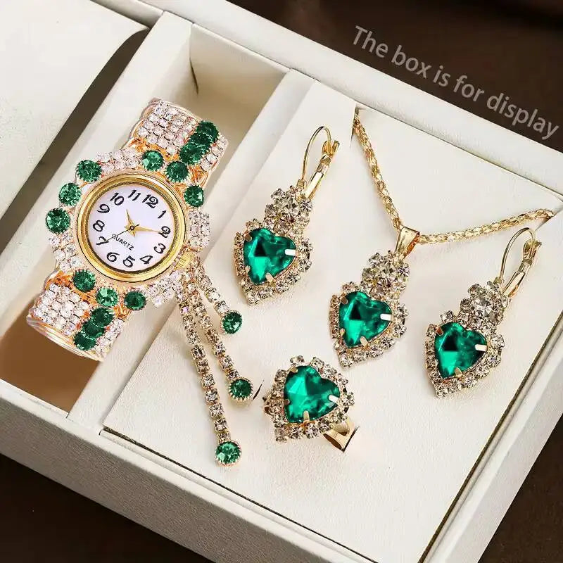 5PCS/Set Luxury Rhinestone Women Watches Fashion Adjustable Bangle Quartz Wristwatch Jewelry Set Relogio Feminino（Without Box）
