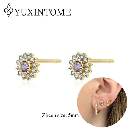 925 Sterling Silver Ear needles Crystal Zircon Small studs Earrings for Women gold-plated round Piercing Earrings New in 2022