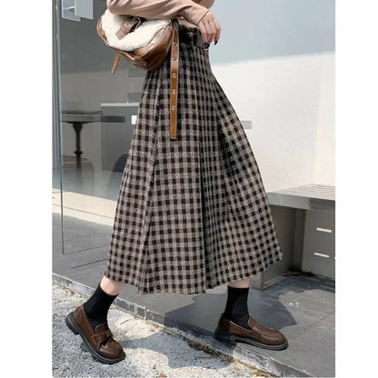 Women's Plaid A-Line Skirt with Tie Waist