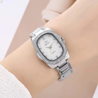 Luxury 2025 Women's Simple Quartz Watch Casual Green Diamond Set Design Female Dress Stainless Steel Bracelet Clock Watches