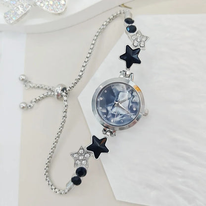 Fashion Adjustable Bracelet Watch Rhinestone Alloy Quartz Watch Star Chain Watch for Women Girls