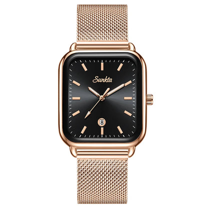 SUNKTA Luxury Watches For Woman Square Dial Waterproof Calendar High Quality Women Watch Elegant Quartz Women's Fashion Watch