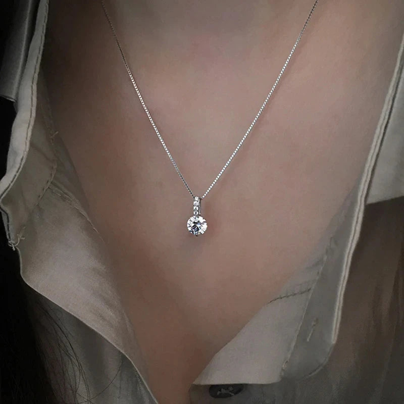 Huitan Eternity Pendant Necklace with Round Cubic Zirconia Simple and Elegant Women's Accessories for Wedding Classic Jewelry