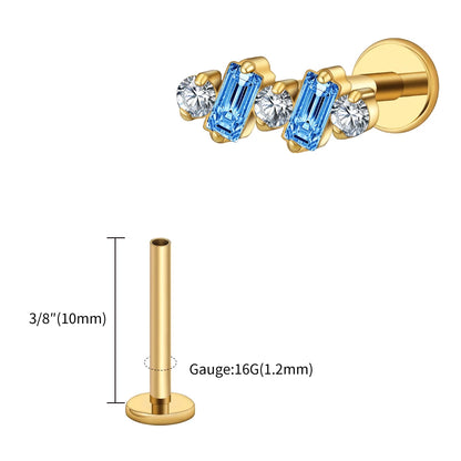 Right Grand ASTM F136 Titanium 16G Baguette CZ Climber Stud Earring Cluster Cartilage Helix Labret Stud Piercing Body Jewelry