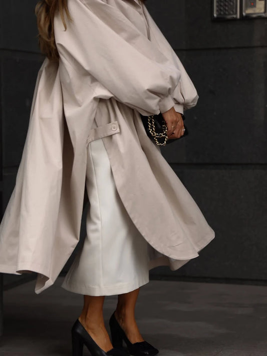 Women's Long Puff-Sleeve Trench-Style Coat