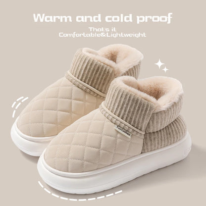 Winter Warm Snow Boots Unisex Thick Platform 4.0CM Quilted Plush Lined Non-Slip Indoor Outdoor Casual Cotton Shoes