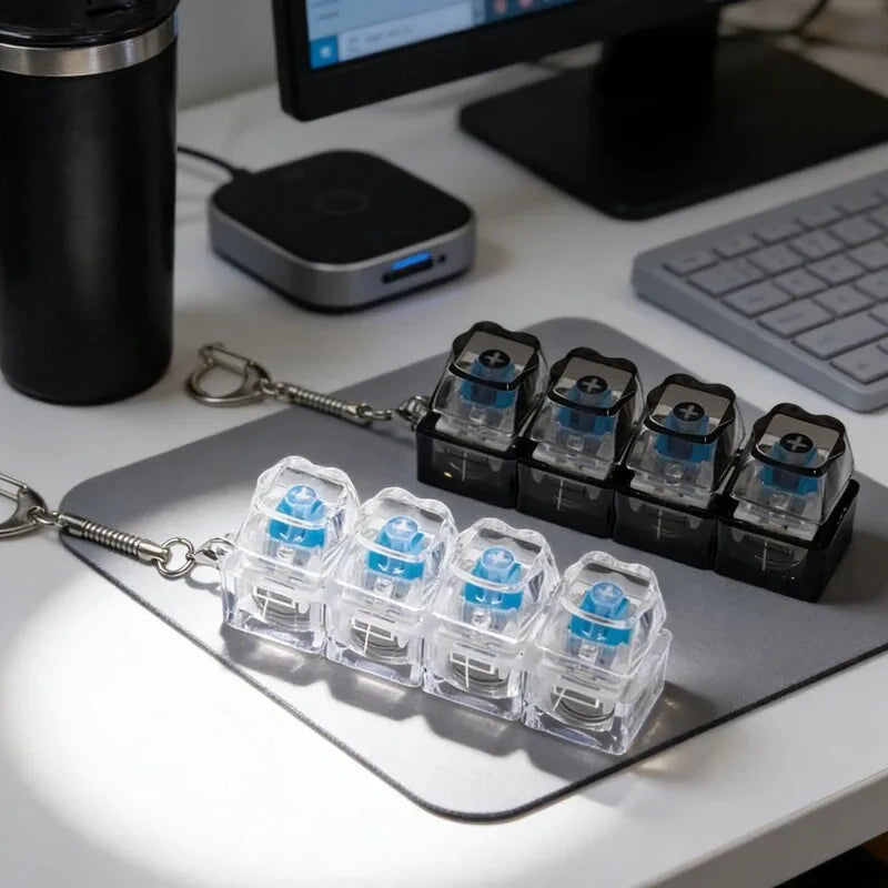 4Keys Illuminated Mechanical Keyboard Keychain Finger Button Anti Stress Keycap for Office Home Adults Kid,Decompression Clicker