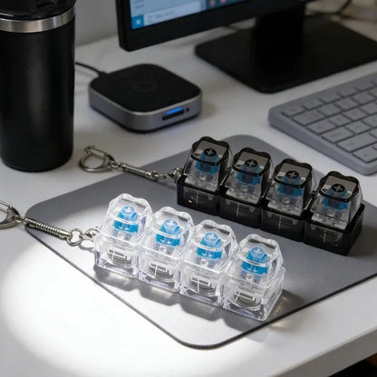 4Keys Illuminated Mechanical Keyboard Keychain Finger Button Anti Stress Keycap for Office Home Adults Kid,Decompression Clicker
