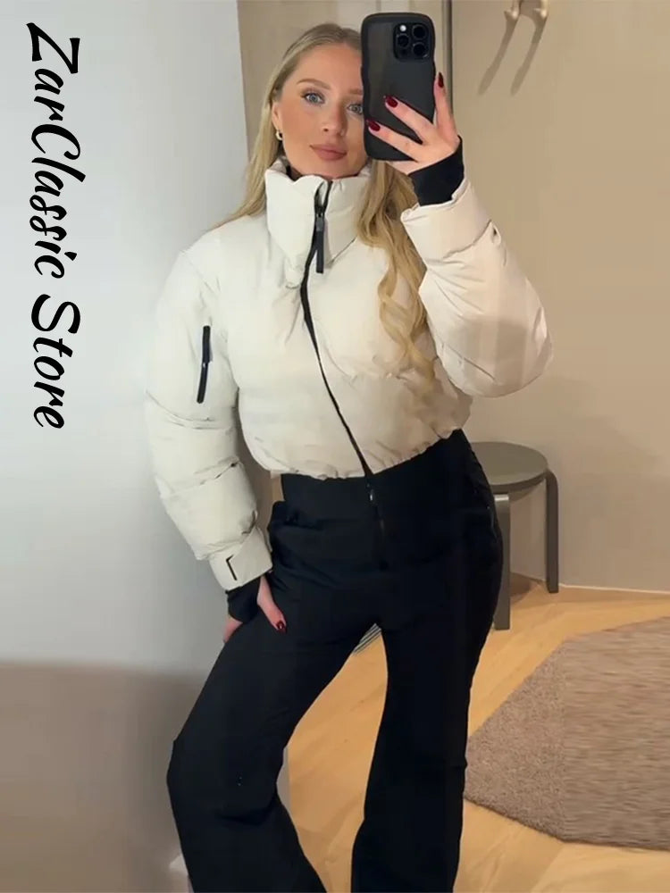 Fashion Patchwork Women's Ski Suit Warm Hooded Zipper Belt Full Sleeve Slim Jumpsuit Lady New Winter Casual Ski Clothing 2026