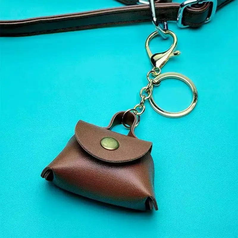 LATS Retro Cute Small Leather Bag Long Necklace for Women Fashion Sweater Chain Neck Hanging Jewelry Versatile Accessory Gift