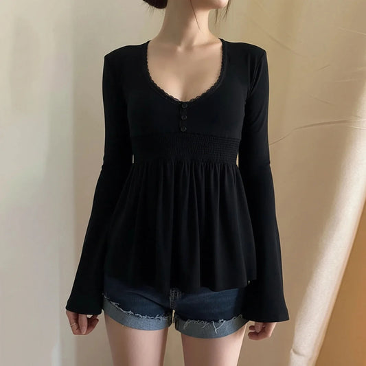 Women's Flared-Sleeve Lace-Detail Top