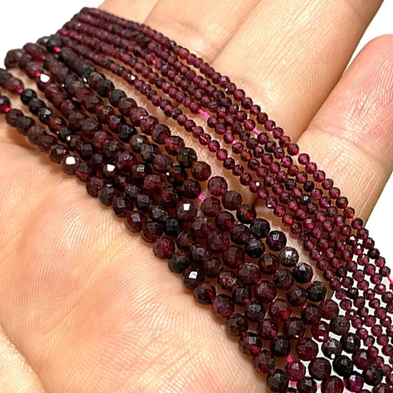 Natural Red Garnet Stone Beads 2 3 4mm Faceted Loose Round Gemstone For Jewelry Making DIY Bracelet Earrings Accessories 15''