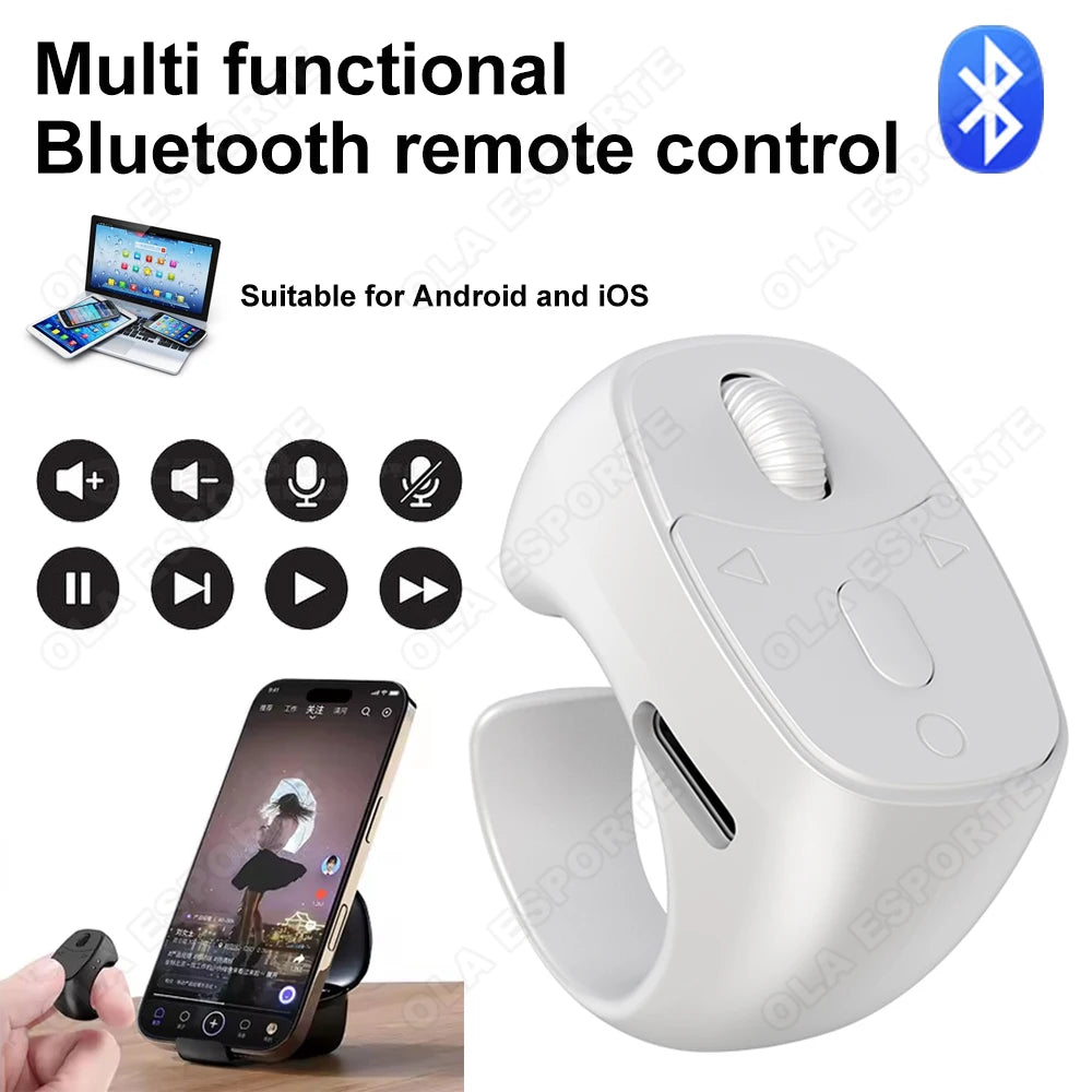 Remote Control Wireless Bluetooth Roller Fingertip Ring portable Mobile Mice Video Automatic Page Turner Browsing Ring R12