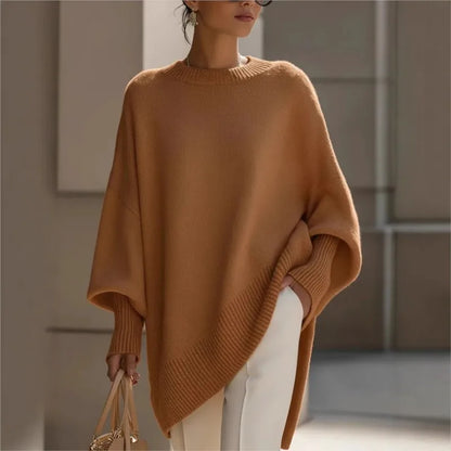New women's autumn and winter round neck long-sleeved tops knitted pullover loose lazy style solid color women's casual sweater