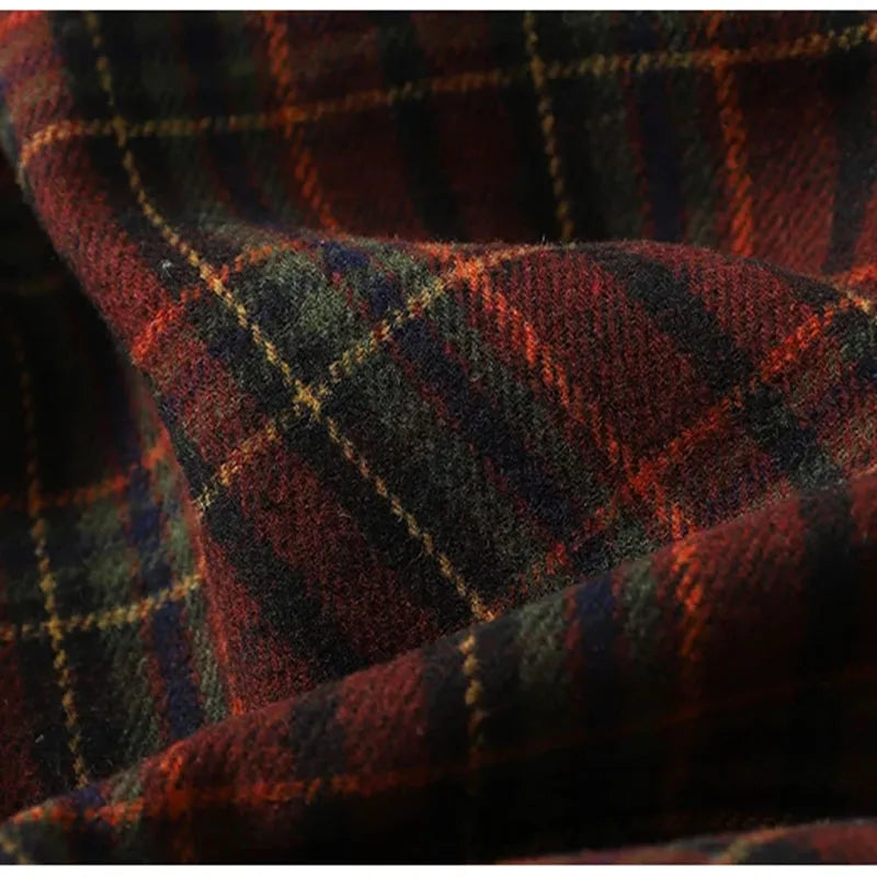 2025 Women's Autumn-Winter Vintage Check Tweed Mid-Length A-Line Umbrella-style Skirt With Wide Hips And Large Skirt Hem