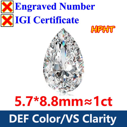 GH Color Oval HPHT Lab Grown Diamond No IGI Certificate 3EX DEF Color VS Clarity Pear CVD Lab Grown Diamond Gems