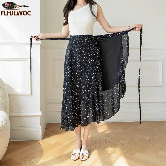 2025 Chic Korea Clothes Summer Women Cute Sweet GIrl Floral Robe Holiday Date High Waist Retro Vintage One-Piece Lace-Up Skirts