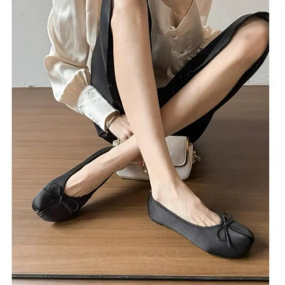 Women Satin Split Toe Ballet Flats Bowtie Slip On Shoes Elegant Silk Soft Flat Loafers Fashion Casual Walking Footwear