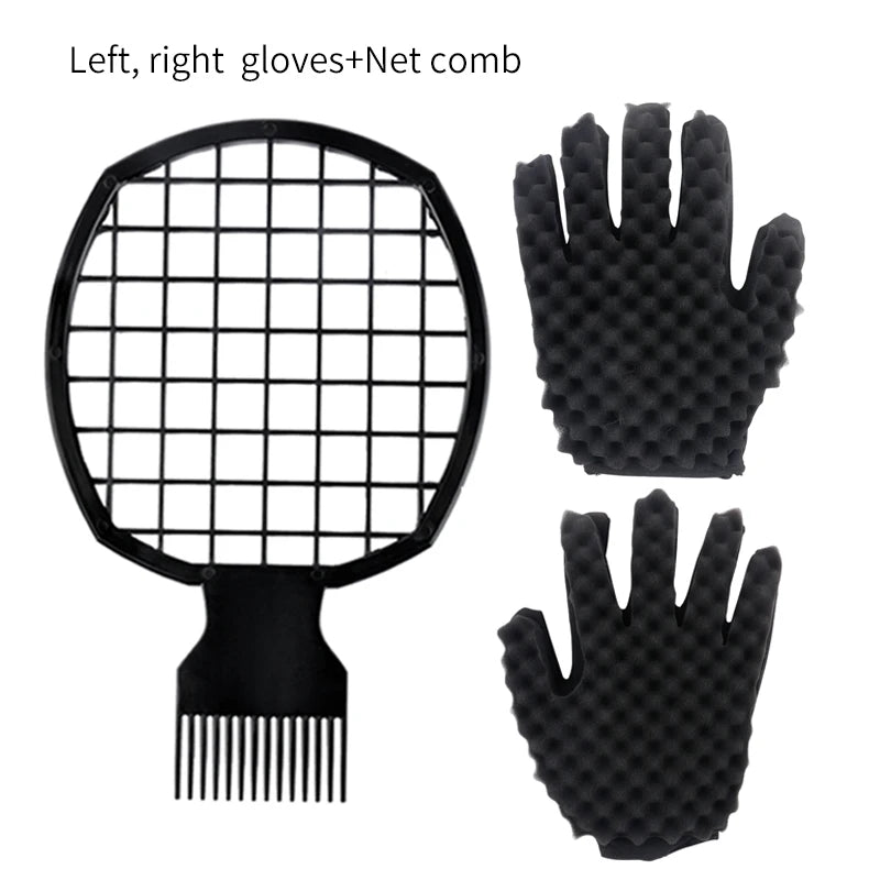 Afro Curly Hair Comb Barbershop Curling Net Comb Insert Comb Black Men Hair Curling Sponge Salon Hairdressing Styling Tools Set