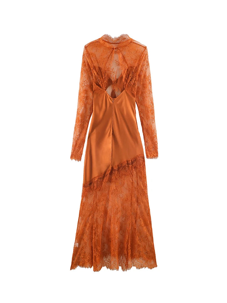 TFMLN Autumn New Women Lace Bodycon Dress Sexy Hollow Out Slim Fit Long Sleeve Party Night Out Dress Elegant Ladies Outfit