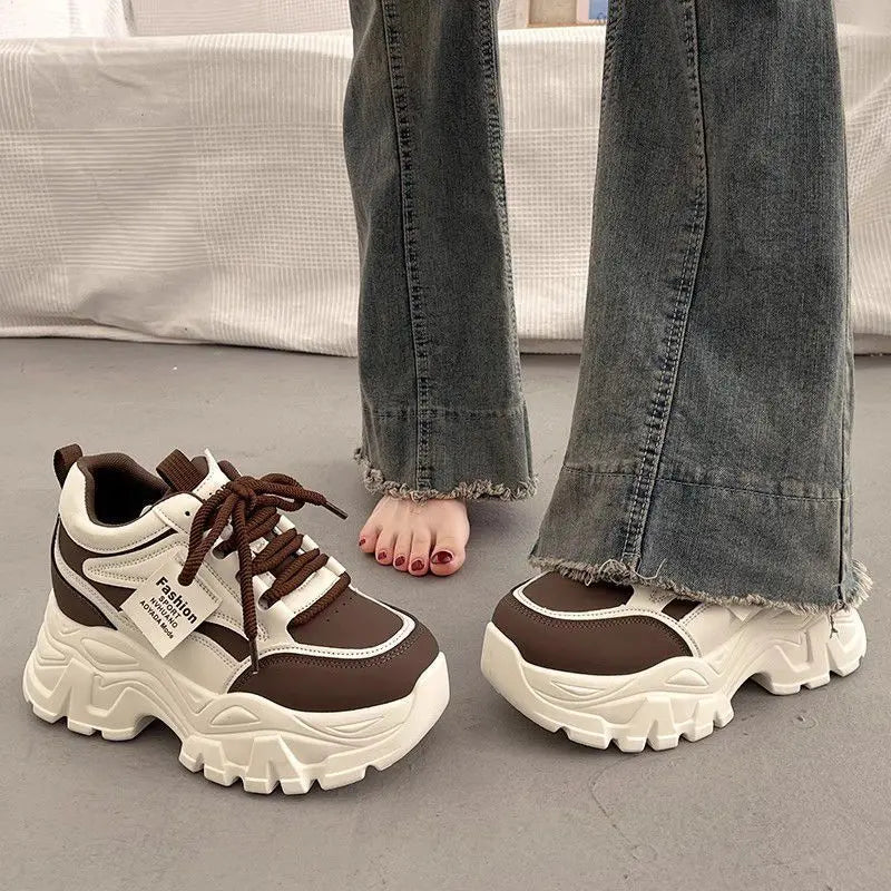 2025 Womens Dad Shoes Korean Thick Bottom High Top Casual Sneakers Fashion Women Increasing 7cm Sneakers Chunky Vulcanized Shoes