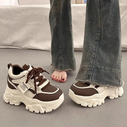 2025 Womens Dad Shoes Korean Thick Bottom High Top Casual Sneakers Fashion Women Increasing 7cm Sneakers Chunky Vulcanized Shoes