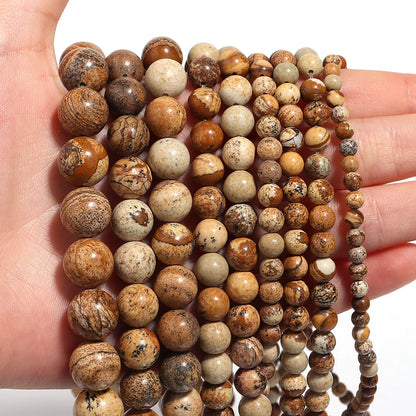 Natural Stone Picture Jasper Round Beads 15" Strand 6 8 10 MM Pick Size For Necklace Earring Bracelet Jewelry Making DIY Gifts