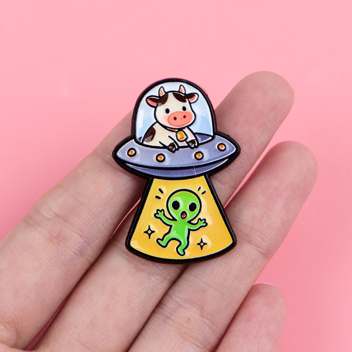 3pcs/Set Alien UFO Enamel Pin Funny Cat and Cow Brooches Lapel Badges Briefcase Backpacks Accessories Decoration Jewelry Gifts