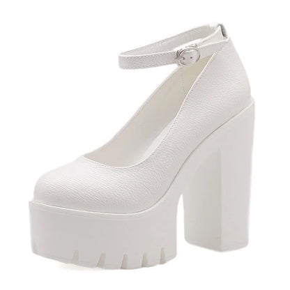 Spring Autumn Casual High Heels Shoes Sexy Chunky Heel Platform  Shoes White Black Size 42 Single shoes