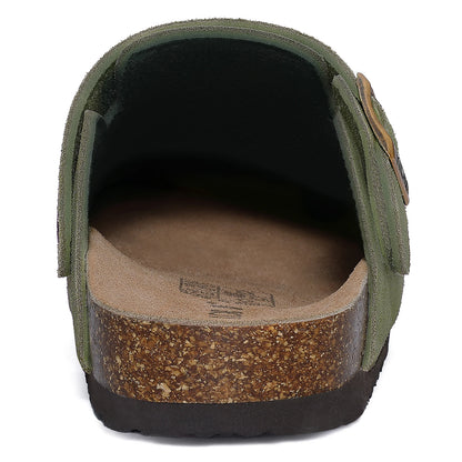 Litfun Suede Women's Clogs with Adjustable Strap Cork Footbed Leather Mules with Arch Support Unisex Outdoor Clogs Potato Shoes