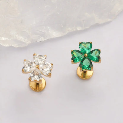 ASTM F136 TItanium with Heart CZ Flower Lab Piercing Labret Lip Studs Sparkle Ear Tragus Helix Conch Lobe Earrings Body Jewelry