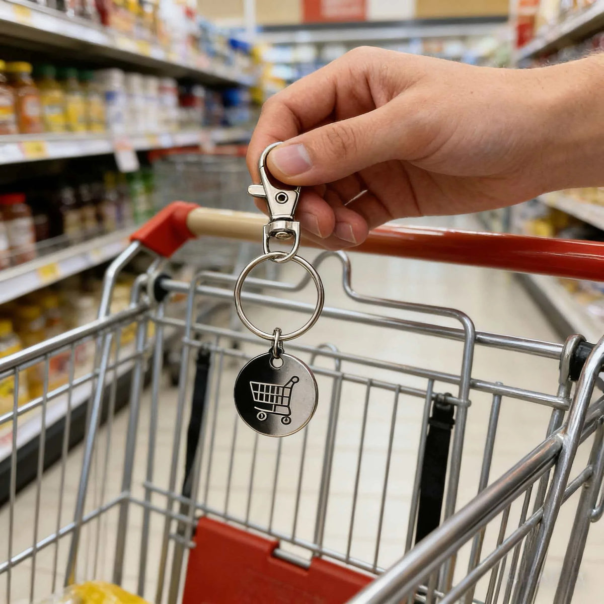 2pcs.Stainless Steel Supermarket Shopping Cart Token Keychain, Anti-loss Token Set Keyring Pendant, Keychain Design.Perfect Gift