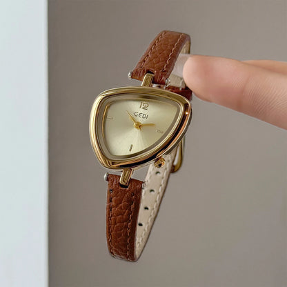 Retro-Chic Irregular Women's Watches Creative Triangle Small Dial Genuine Leather Strap Water-Resistant Quartz Women's Watch