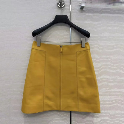 Women's High Waist Sheepskin Leather Mini Skirt Front Zipper Elegant Office Chic Skirt Autumn Fashion 2026